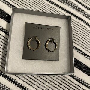 All Saints Gold Brass Studded Hoop Earrings NWT